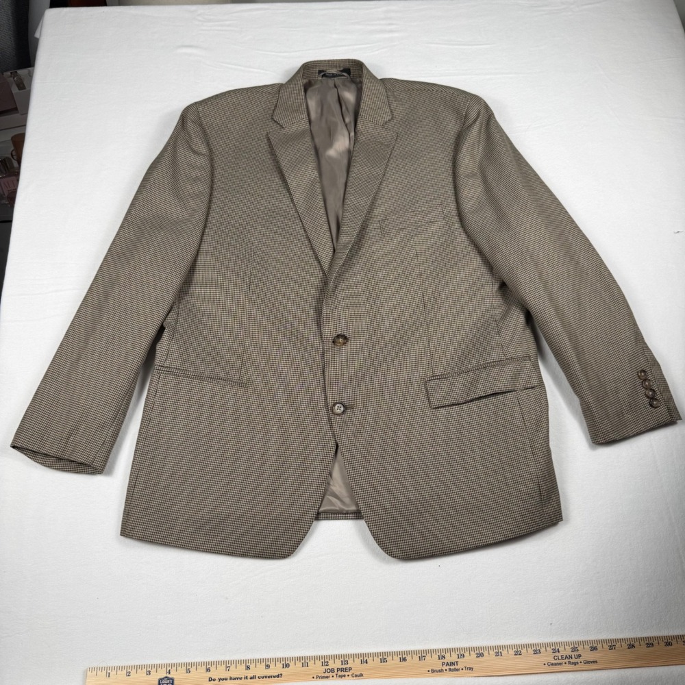 Lauren Ralph Lauren Sport Coat Blazer 46R Brown Houndstooth Blue Windowpane